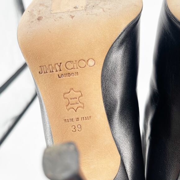 Jimmy Choo Peony Black Leather Pointed Square Toe Knee High Heeled Boot IT 39 - Picture 10 of 12